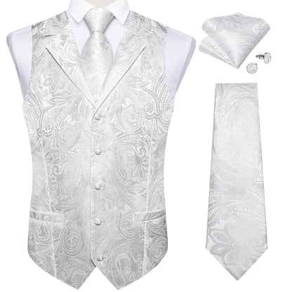 Men's Vest Tie Set Paisley Tuxedo Suit Waistcoat and Necktie Hankerchief Cufflinks for Wedding Party Groom Clothing