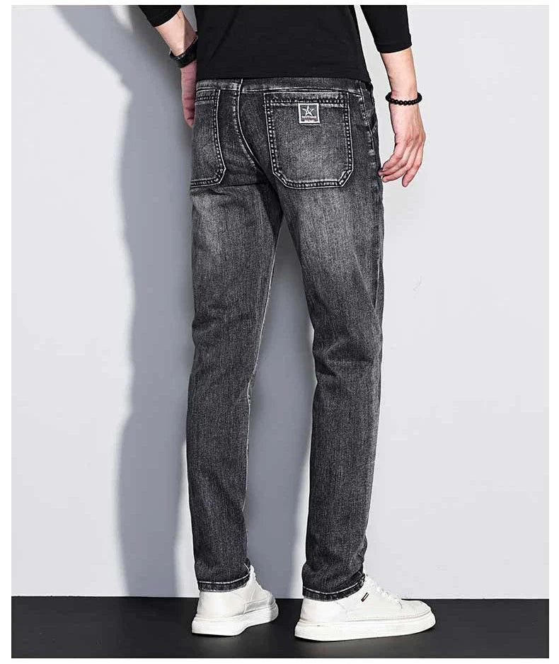 New Men's Jeans Slim Fit Stretch Straight Vintage Trendy Denim Pants Korean Washed Soft Versatile Fashion Trousers Streetwear