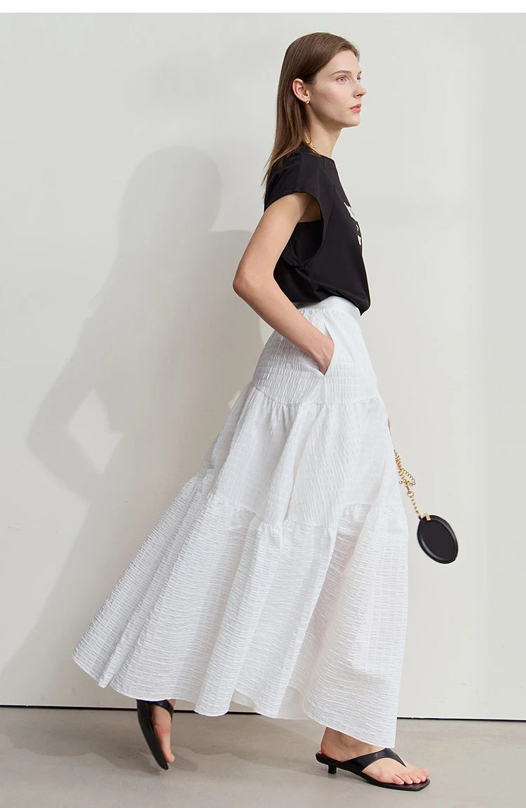 Minimalist Casual Halter Skirt Women 2025 Summer New Office Lady Solid Color Pockets Loose A line Cake Long Skirt 12542072