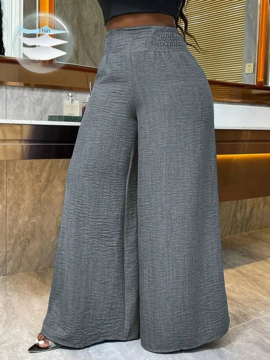 Plus Size Women's Casual Wide Leg Pants Women Solid Color Stretch Summer Fashion Season Comfort Fit Pants