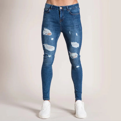 2025 New Solid Color Fashion Men Casual Pants Stretch Jeans Skinny Work Trousers Male Wash Slim Fit for Zippered Jeans Men Cloth