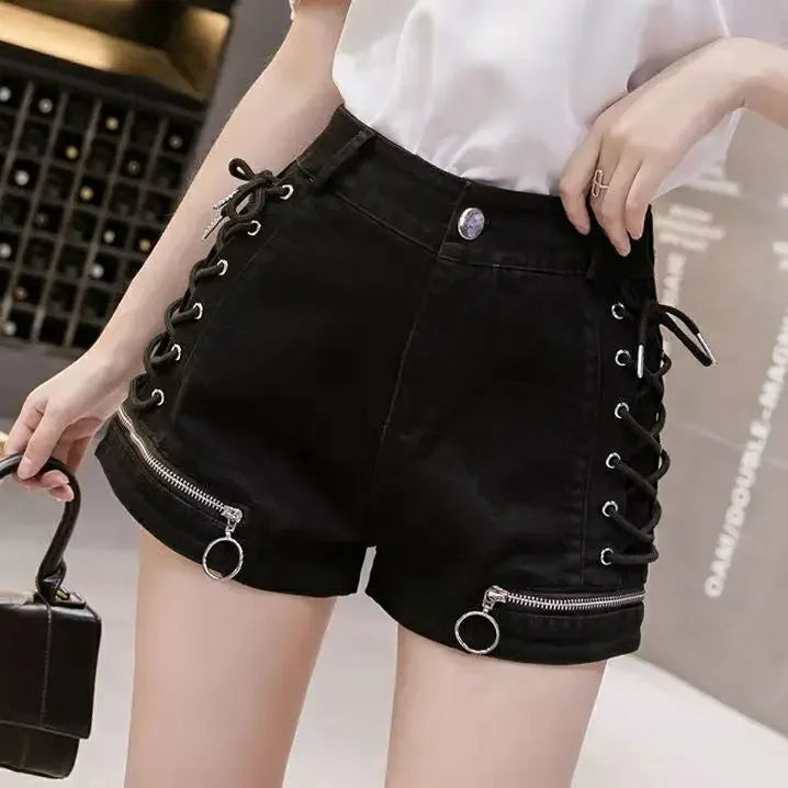 Youthful New In High Waist Wide Women's Denim Shorts Fashion Clothing 2025 Low Price Trend Design Kpop Female Short Jeans Pants