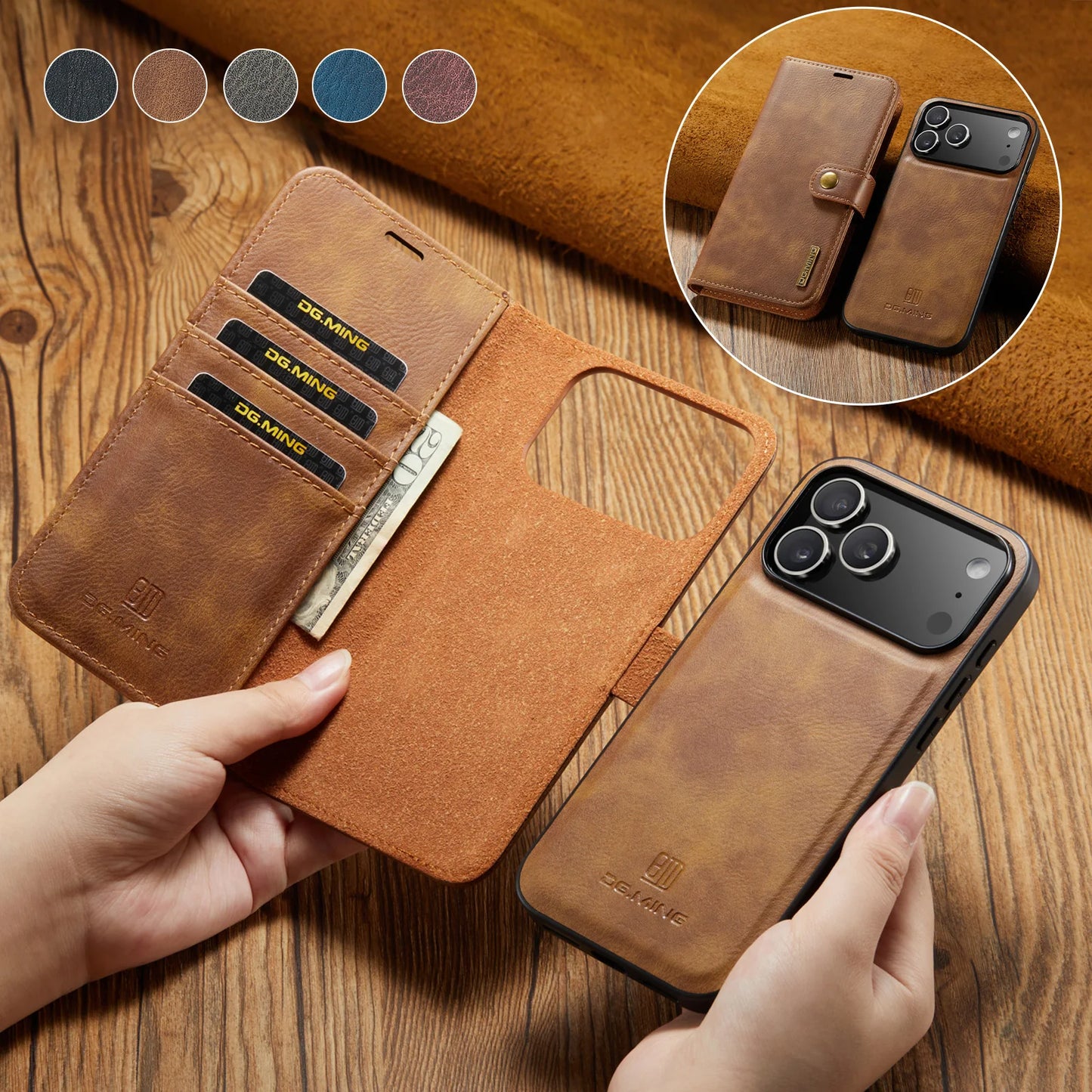 Luxury 2 in 1 Detachable Leather Case for iPhone 17 Pro Max 17 Pro 17 Air 17 Shockproof Book Bolio Magnetic Flip Cover