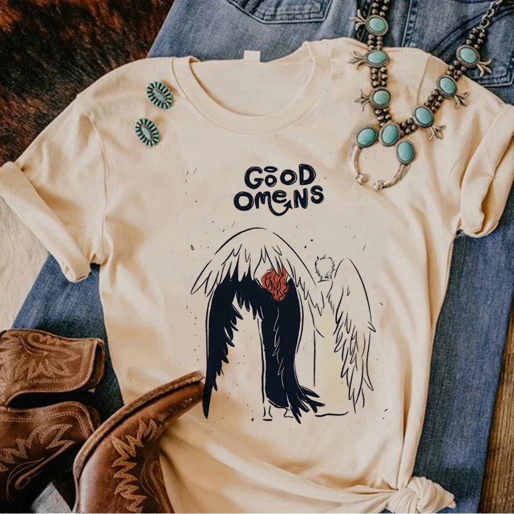 Good Omens t-shirts women manga graphic harajuku top girl funny graphic y2k clothes