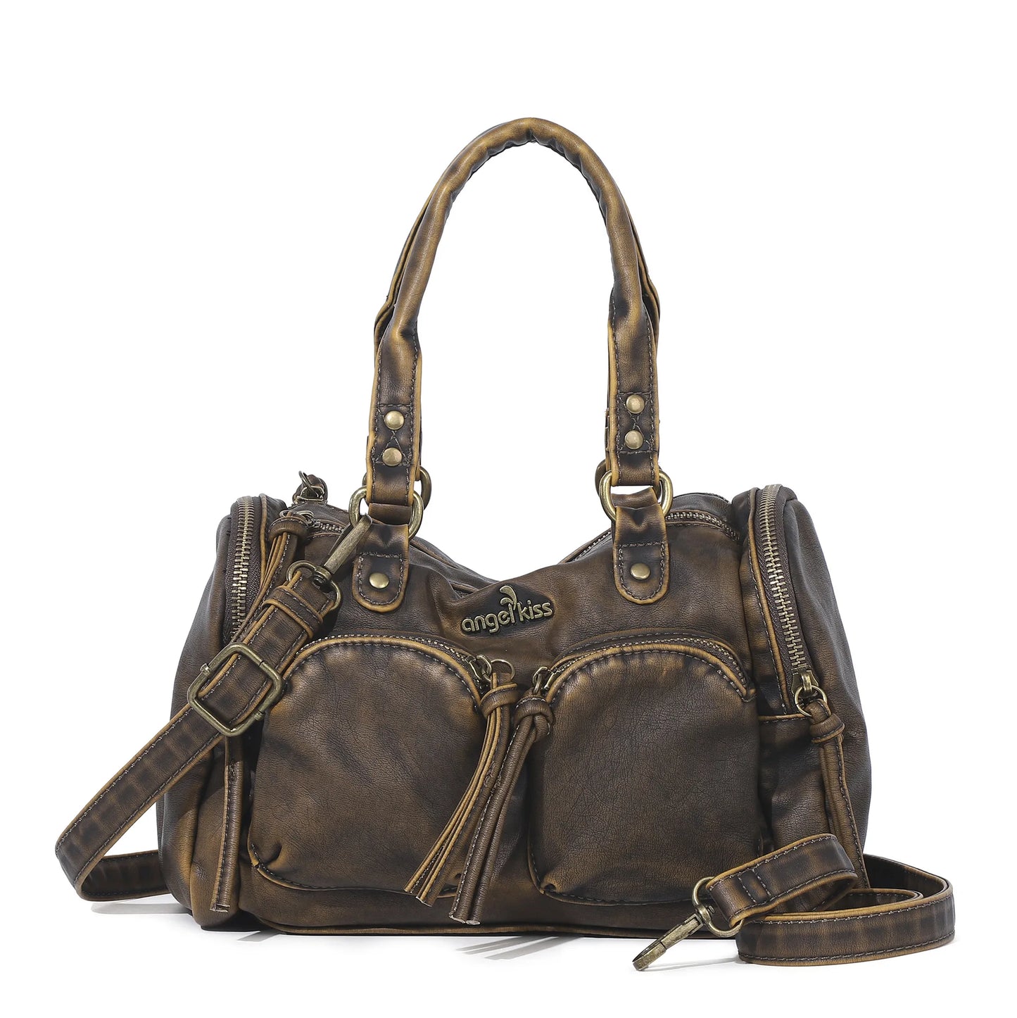 Vintage Women Handbags Small Satchel Top-handle Boston Bag PU Shoulder Bag Fashion Dumpling Pack Multi-pockets Shoulder Bags