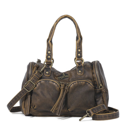 Vintage Women Handbags Small Satchel Top-handle Boston Bag PU Shoulder Bag Fashion Dumpling Pack Multi-pockets Shoulder Bags