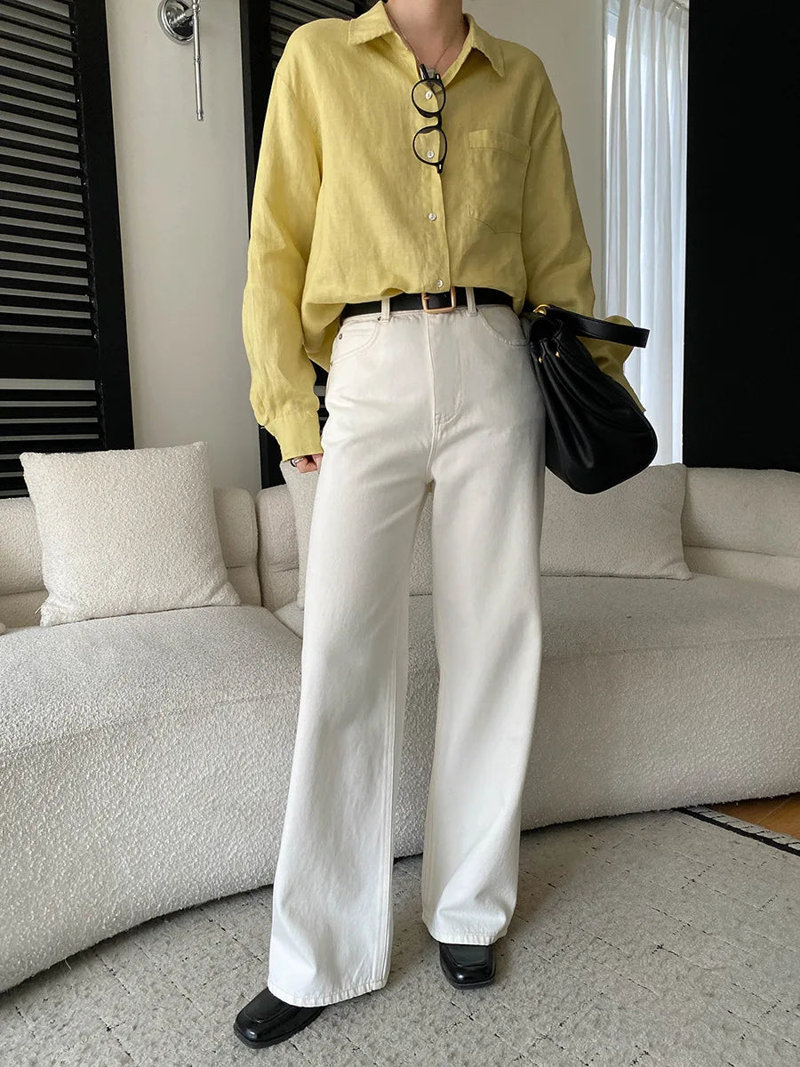 Spring women's fashionable and simple commuting temperament, high waist wide leg straight leg slimming jeans
