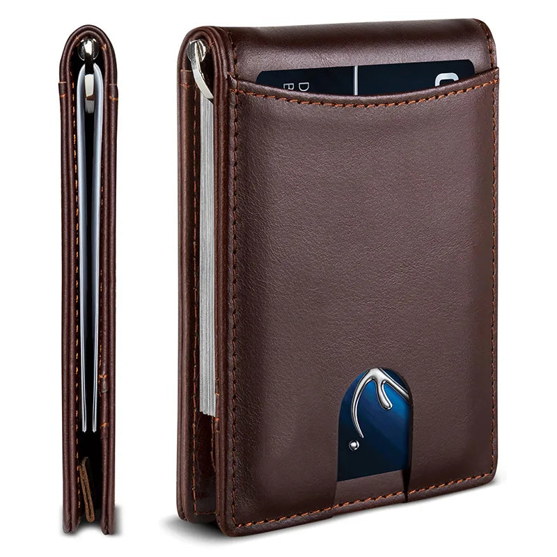 Geestock 2 Fold Credit Card Wallet Microfiber Leather Rfid Anti-Theft Brush Dollar Clip Men's Short Coin Purse Slim Card Holder