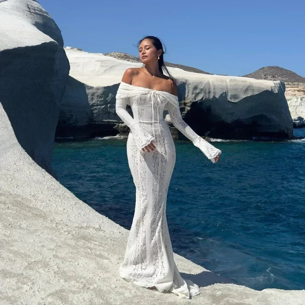 White Evening Dresses for Events Red Long Sleeve Lace Elegant Party Dresses 2025 Women Luxury Wedding Prom Dress Gown