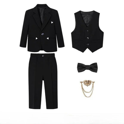 Boys Slim Fit Suit Set 5 Pieces Wedding Ring Bearer Outfit,Notched Lapel Kids Suits Piano Performance Outfit Plus Size 90-170cm