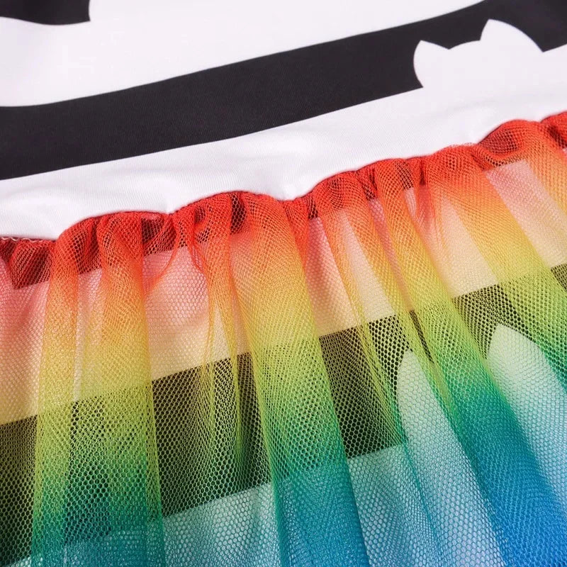 Girls Rainbow Striped Halloween Costume Cat Cosplay 2Pcs Sets For Children Summer Clothing Birthday Gifts Suit
