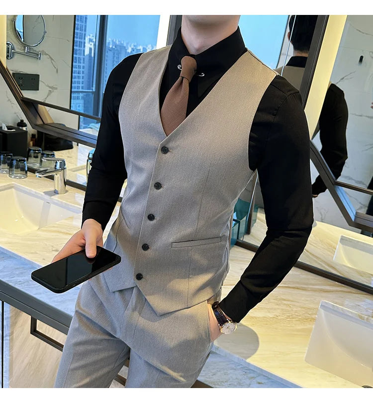 ( Vest + Pants) Men Luxury High Quality Business Suit Vest 2 pieces Formal Groom Wedding Dress Vest Set Fashion Club Clothing