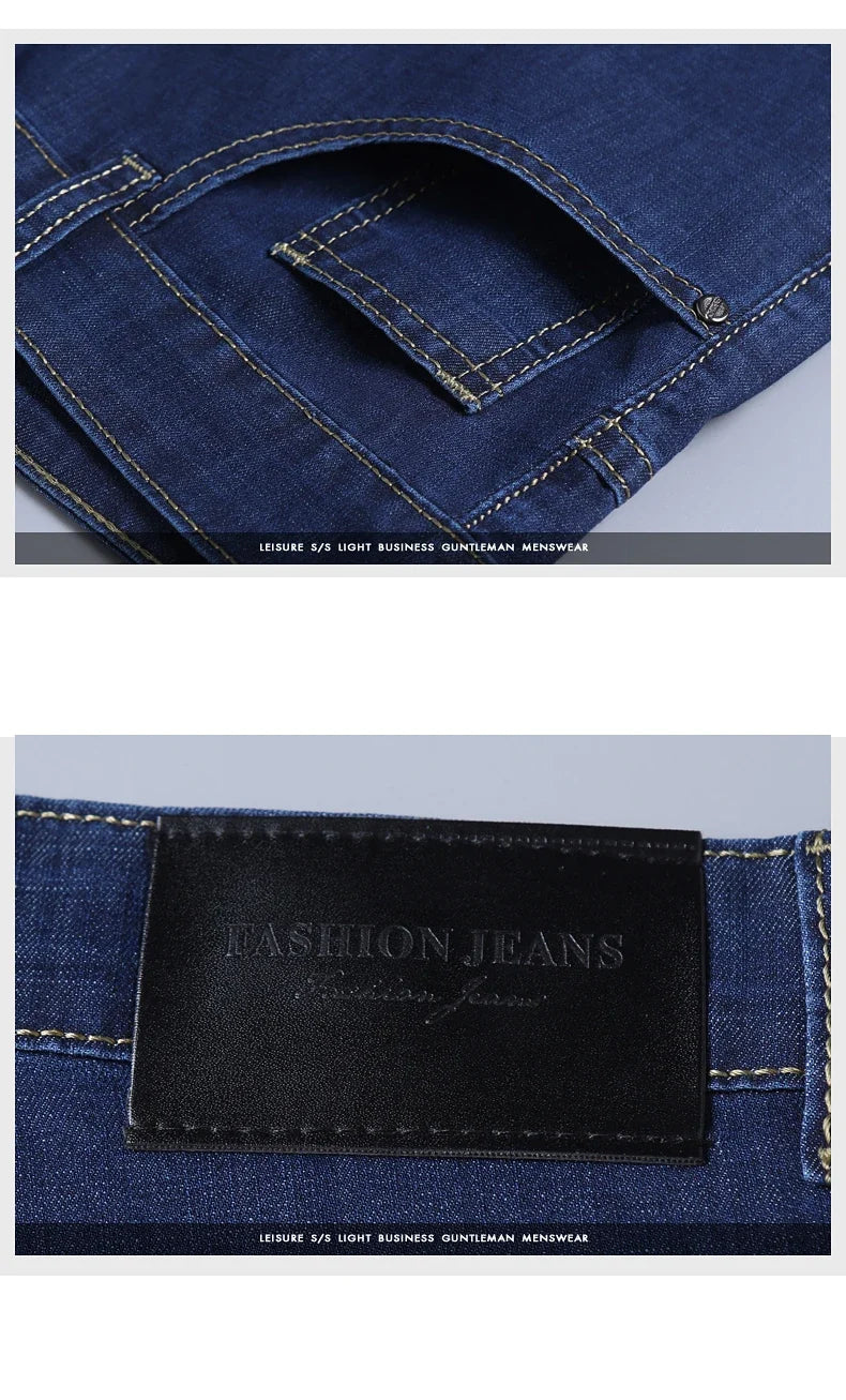 Summer New Elastic Men's Jeans Fashion Comfortable Business Straight Stretch Cotton Casual Denim Pants Brand Male Thin Trousers