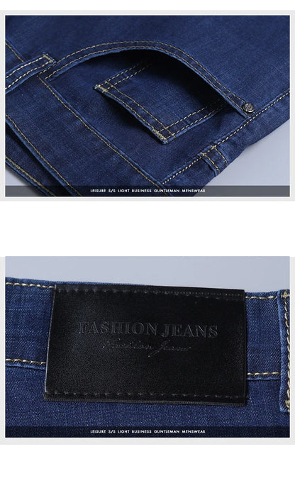 Summer New Elastic Men's Jeans Fashion Comfortable Business Straight Stretch Cotton Casual Denim Pants Brand Male Thin Trousers