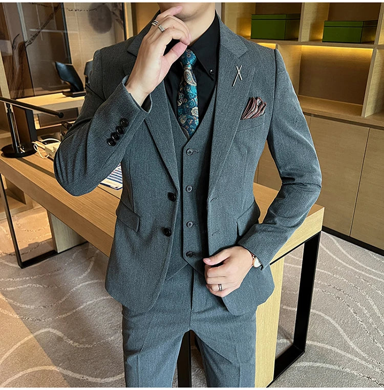 2026 High Quality (Suit + Vest + Trousers) Stylish and Handsome Casual Wedding Suit Business Suit Three-Piece Genuine