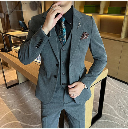 2026 High Quality (Suit + Vest + Trousers) Stylish and Handsome Casual Wedding Suit Business Suit Three-Piece Genuine