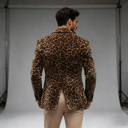 Men's Suits Leopard Blazer Luxury Casual Peak Lapel Single Breasted Slim Fit 1 Piece Jacket Party Handsome Customized Sport Coat