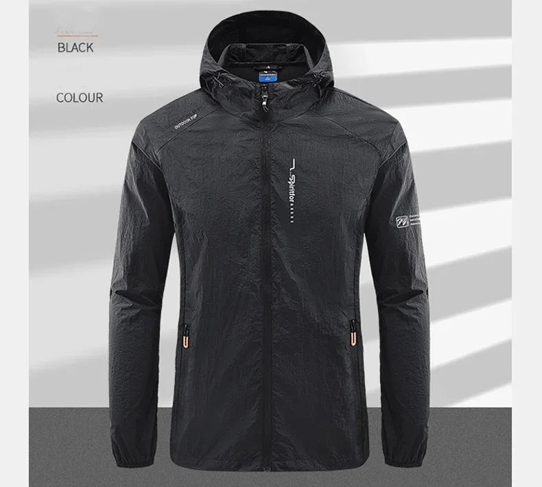 UPF50+ Summer Outdoor Quick Dry Sun-Protective Thin Jacket Men Hiking Fishing Cycling Hooded Gym Sport Ultra Light Windbreaker