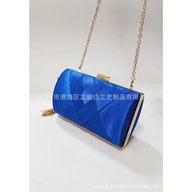 Silky Satin Tassel Banquet Bag, Women Elegant Chain Evening Clutch, Cheongsam Fashion Handbag