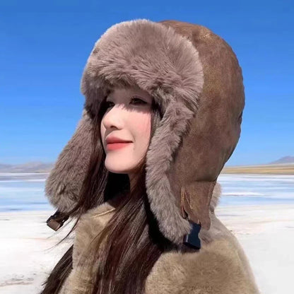 Bomber Hat High Quality Waterproof PU Leather Russian Hat Men Women Thick Warm Winter Fur Hat Male Female Ski Earflap Cap