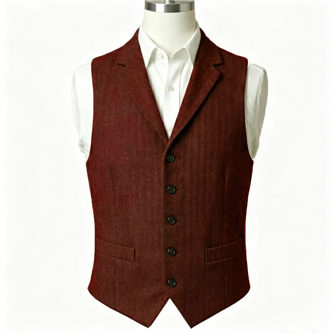 Men Vest Army Green Herringbone Single Button With Lapel Waistcoat For Wedding Business Office Work Daily Casual Men Suit Vest