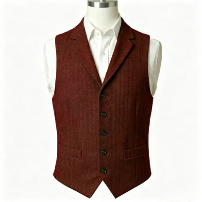 Men Vest Army Green Herringbone Single Button With Lapel Waistcoat For Wedding Business Office Work Daily Casual Men Suit Vest
