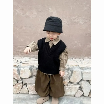 Korean Children Clothing Autumn Sets  Sweater Vest + Shirts+Pants 3Pcs Suit Spring Baby Soft Cotton Outfits Kid Casual Tracksuit