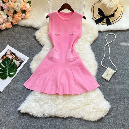 Chic Fashion 2026 Summer Pleated Short Dress Women O-neck Slim Waist A-line Party Dress Streetwear Lady Outfits Vestido