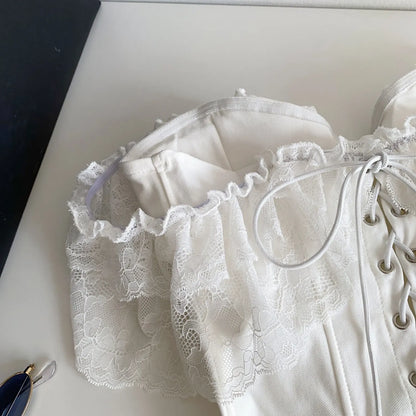 Feminine Lace Corset Tops Off Shoulder Lace Up Splice Summer 2026 Tank Top French Style Court Versatile Sensual Camis