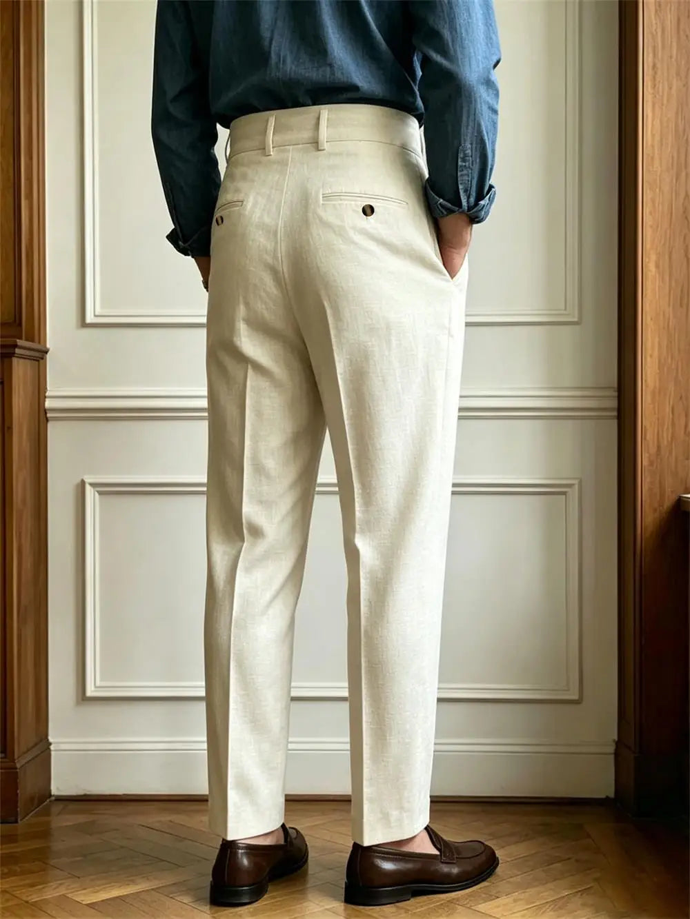 Classics Italian Naples Style Linen Men Suit Trousers Summer Trendy High Waist Pants Male Business Office Pleated Streetwear