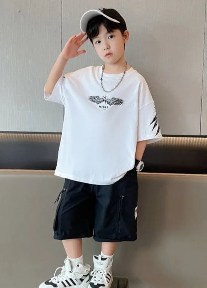 2026 Summer Kids Wing T-Shirt Cotton Loose Stylish Boy's Shirt Big Kids Summerwear