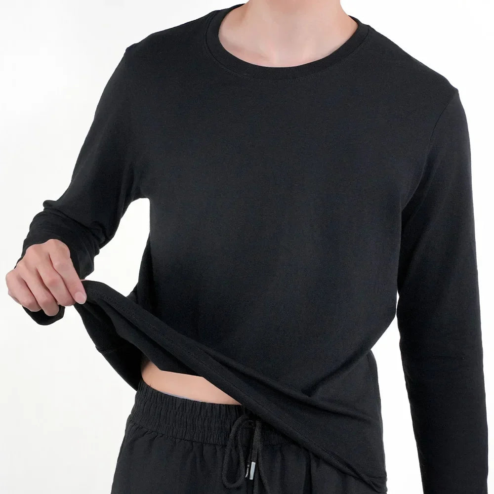 Mens Long Sleeve T Shirts Casual Round Neck Cotton Moisture Wicking Tees Tanks White Black Undershirts Loose Fit Tshirts for Men