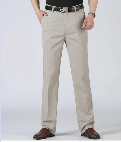 Spring Summer Mens Suit Pants Pure Cotton Business Casual Loose Straight Trousers Khaki Beige Black Formal Dress Pants