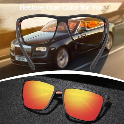 Polarized Sunglasses for Men Shades Lightweight TR90 Frame UV400 Protection Square Outdoor Trave Driving Sun Glasses