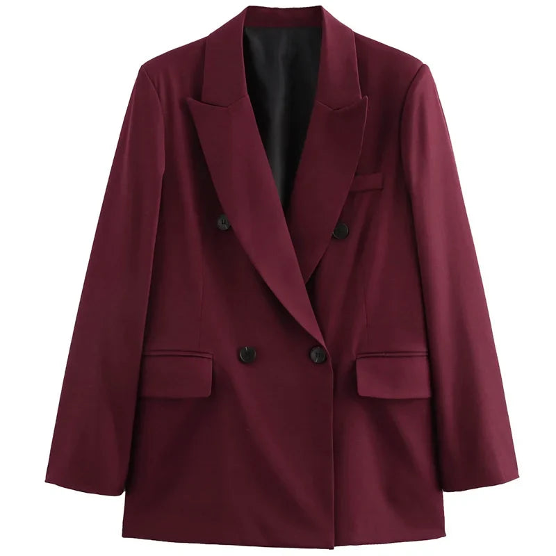 2025 Women's Red Blazers Office Wear Woman Elegant Burgundy Fitted Outerwears Chic Suit Jacket High Quality Women's Blazer