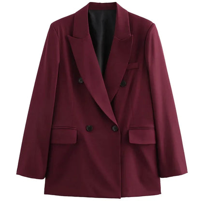 2025 Women's Red Blazers Office Wear Woman Elegant Burgundy Fitted Outerwears Chic Suit Jacket High Quality Women's Blazer