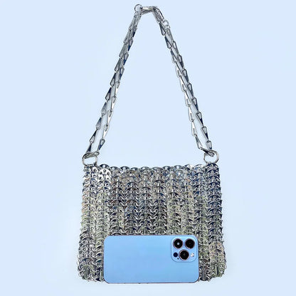 2024 Hot selling metal sequin high-capacity mobile phone cross-body chain bag handmade bag for women's fashion trend