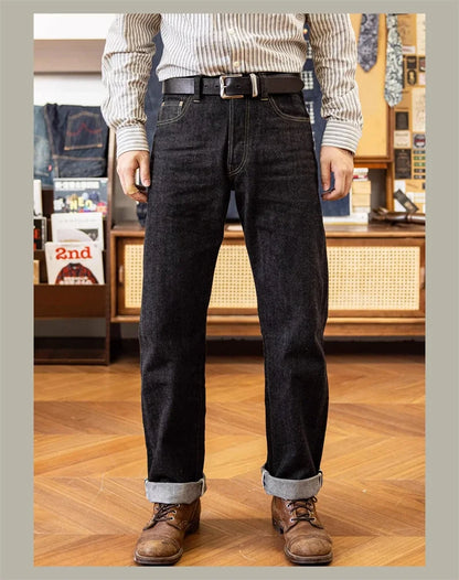Black Jeans Straight Fit 14.5oz Selvedge Denim Pants Rinsed