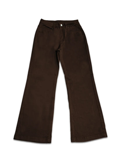 Women's retro brown wide-leg jeans, high-waisted cut, elegant retro silhouette, soft washable fabric, fashionable and casual.
