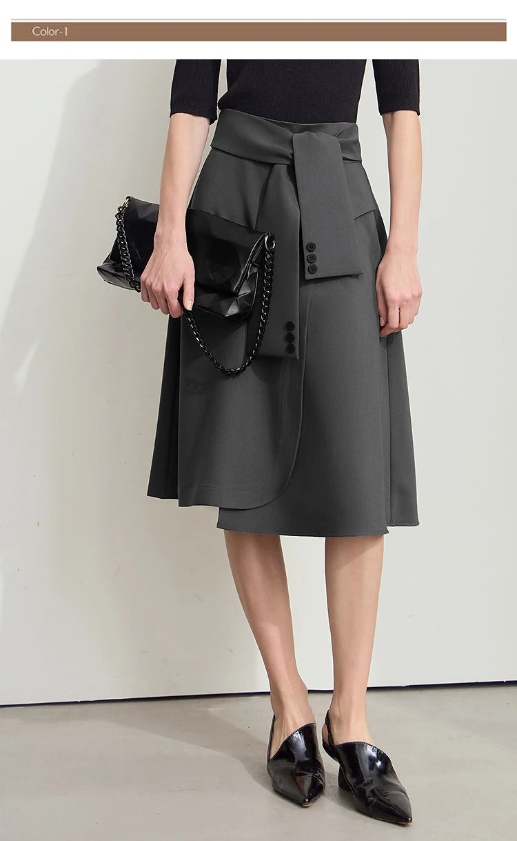 Minimalist New Skirt Women Summer 2025 Solid Loose Mid-length A-line Asymmetric Skirts Female Fashion Office Lady 12542045