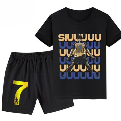 Summer Ronaldo Printed Children's Set Short-sleeved Shorts Suit Sports Kid T-shirt 2-piece Set Street Fashion Boys Baby Clothing
