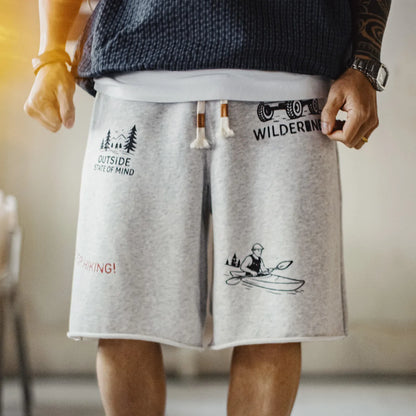 Summer Men's Shorts Retro Print Loose Sport Shorts Elastic Waist Casual Shorts American Knitted Knee-Length Short