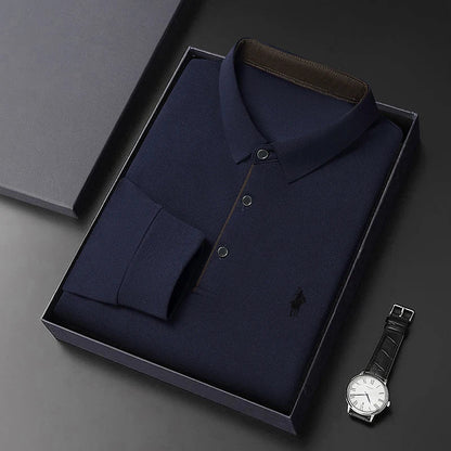 Spring and Autumn Pure Cotton Men's Long Sleeve Collar T-shirt Business Casual Fashion Comfortable Versatile Polo Shirt