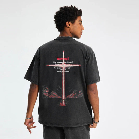 Men Streetwear Hip Hop T Shirt Cross Letter Graphic Hipster T Shirt Faded Black Harajuku Loose Tshirt Cotton Tops Tees Unisex