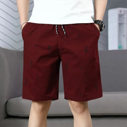 Men's Cotton Shorts Print Casual Shorts Travel Bermuda Shorts Elastic Waist Golf Shorts