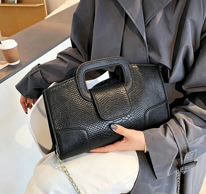 2025 New Crocodile Grain PU Leather Handbag for Women Vintage Large Capacity Evening Bag Simple Elegant Party Clutch Bag Shoulde