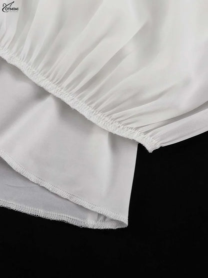 Elegant White Ruffled Dresses 2025 Woman Fashion V-Neck Lace-Up Long Sleeve Dresses Casual High Waist Floor-Length Dress