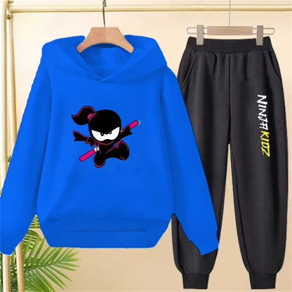 Children Hoodie Child Ninja Print 3-12 Years Old Boys Girls Toddler Coat Top+Pants Stylish Casual Black Sweatshirt Set
