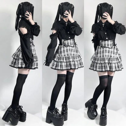 Japanese Harajuku Mini Skirt Punk College Style Plaid Cake Subculture Y2k Skirt Girl Summer High Waist Sweet Mini Skirt