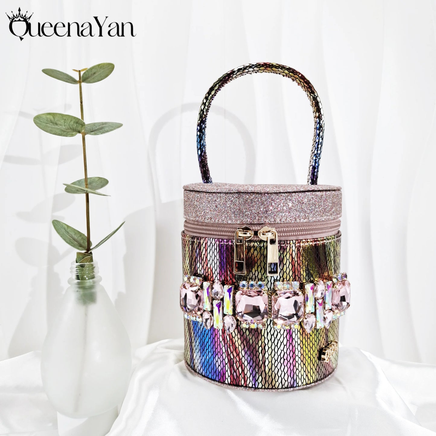 Nigerian-Inspired Rhinestone High Heels With Colourful Bucket Bag Fashionable Womens Footwear And Accessories Set